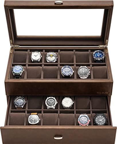 TAWBURY 24 Slot Watch Box Organizer for Men – XL Watch Case for Men | Watch Cases for Men 24 Slot | Watch Holder for Men | Watch Organizer for Men | Extra Large Watch Display Case for Men Watchbox