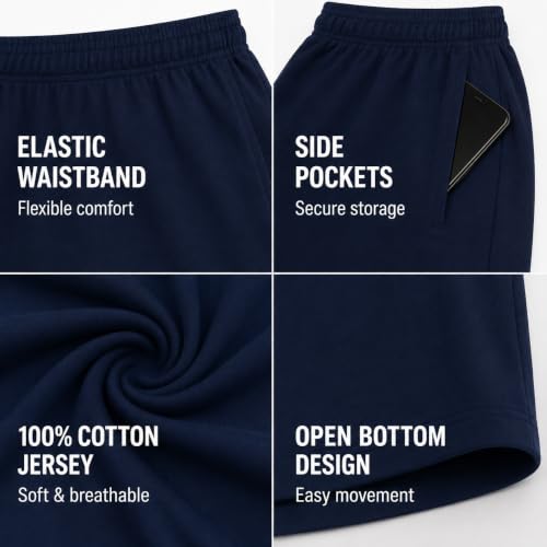 Image of Essential Elements Mens 3 Pack 100% Cotton Lounge Pajama PJ Shorts | Soft Breathable Knit With an Elastic Waist and Handy Pockets, Comfy for Sleep, Workouts and Relaxed Everyday Wear