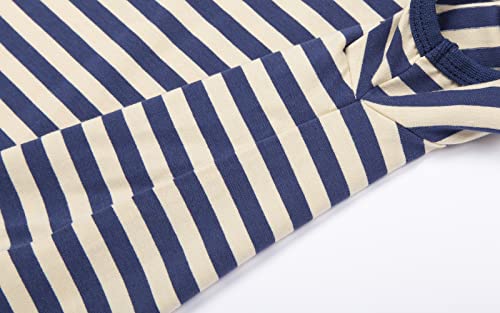 Mud Kingdom Toddler Boys T-Shirts Stripe Short Sleeve Crewneck Cotton Navy Blue and Beige 5T - Thumbnail 5