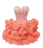 Tulle Homecoming Dresses Sparkling Teens Quinceanera Dresses Ball Gown Short Cocktail Performance Prom Dresses for Junior Coral