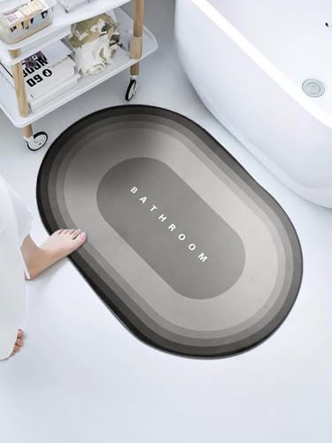 Cortina Premium Silicon Floor Mat, Bath Mat, Doormat, Bathroom Carpet, Cushion Mat Super Absorbent Soft Carpet, Quick Dry Dirt Barrier for Home, Office, (60x40), Grey, Oval