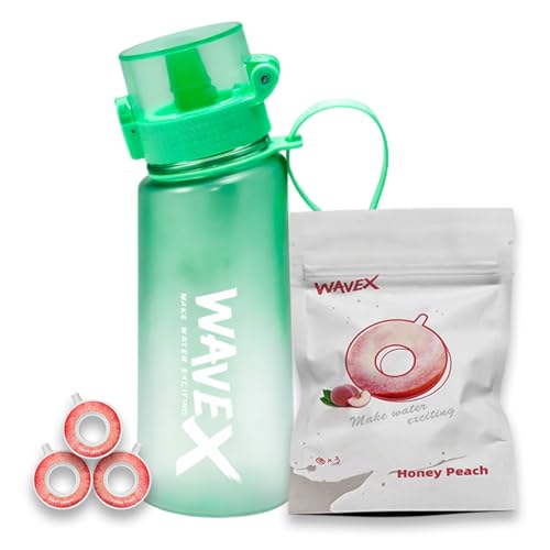Image of WaveX Scented Water Bottle, Includes 3 Honey Peach Aroma Scent Pods, BPA Free, Flip Top Leak-Proof Lid, Straw & Carry Strap Included, Subtle Flavor Experience, No Sugar or Calories, (Sea Glass Green)