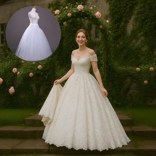 High-Waist A-Line Tulle Skirt For Women, 4-Layer White Slip, Sleeveless Design With Elastic Waistband, Undergarment For Dresses, 80-110 Cm3