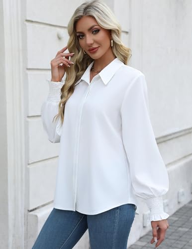Zeagoo Womens Button Down Shirts Smocked Cuffed Blouses Printed Lantern Shirt Long Sleeve Tops Casual Collar Business Fashion2