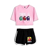 Girls Crop Tops and Shorts Cute Print T Shirt Casual Tees Game Fans Fashion Short Sleeve 6-S