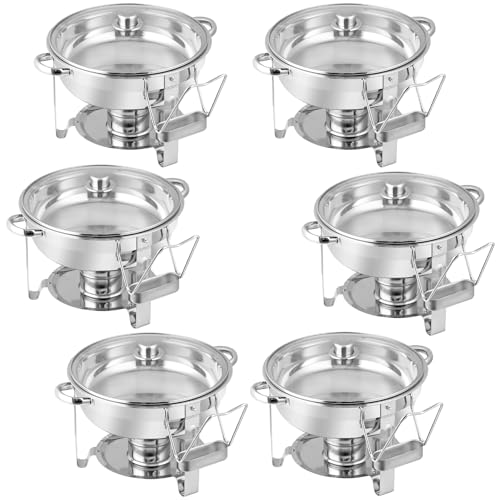 Chafing Dish Buffet Set 5 QT Stainless Steel Chafing Dishes Round Buffet Food Warmer Chafers Set for Parties Catering Event with Glass Lid, Lid Holder 6 packs
