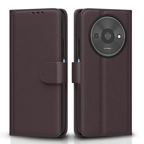 Pikkme Flip Cover Leather Finish | Inside TPU with Card Pockets | Wallet Stand and Shock Proof | Complete Protection Flip Case for Redmi A3 (2024) / Redmi A3x / Poco C61(Coffee)- Best and cheap mobile covers in India