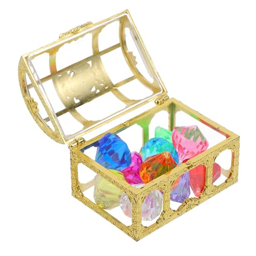 NIYANGLE Juguete de Piedras Preciosas Falsas y Cofre Transparente Acrílico para Niños, Caja Pequeña con 10 Gemas Falsos, Decoración para Manualidades y Juegos Acuáticos, Tamaño Compacto