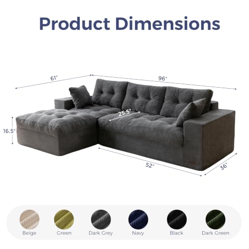 Image of MAXYOYO 96 inch L Shaped Modular Sectional Sofa with Ottoman, Cloud Boneless Couch with Layered Cushion, Upholstered Sofa in a Box, Flexible Module Combination for Living Room, No Assembly, Dark Grey