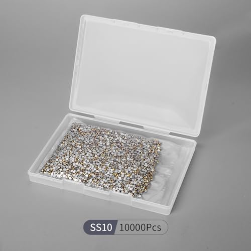 Image of 10000PCS Gold Rhinestones Bulk, Flat Back Crystal Glass Stone Round Gems,SS10, 2.7-2.9mm