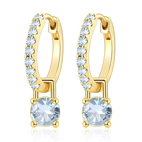 Okokiss Gold Hoop Earrings For Women Month Of Birth – Unique Gold Plated Womens Earrings With Birth Stone – Elegant Colorful Dainty Earrings In Jewelry Pouch – Ideal For Office, Wedding, Everyday Wear (March) #TOP3