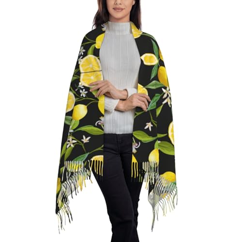 Yellow Lemon Print Women'S Super Soft Classic Winter Fringed Scarf For Spring Fall Winter Warm Long Scarve3