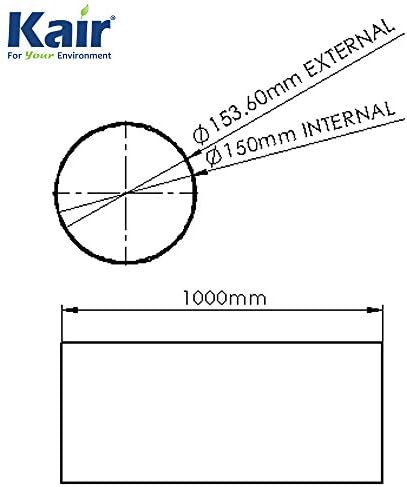 Kair Plastic Ducting Pipe 150mm - 6 inch / 1 Metre Long Length - Rigid Straight Duct Channel
