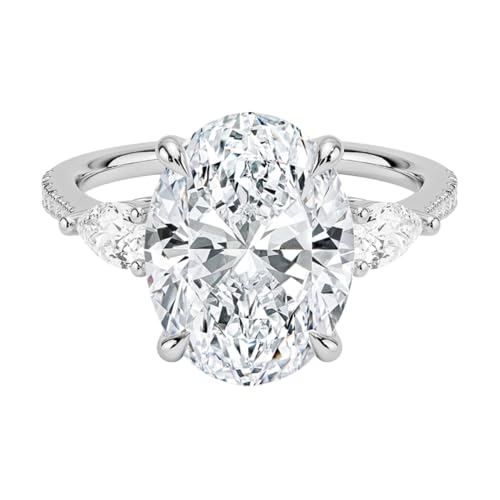 4 CT Oval Cut Lab Grown Diamond Three Stone Accented Engagement Ring