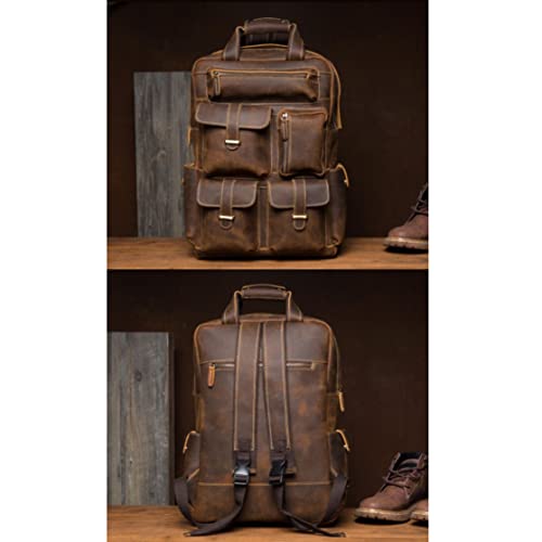 Mens Backpacks Briefcases Leather Laptop Backpacks Casual Daypack Luggage Travel Gear (Color : Brown)3