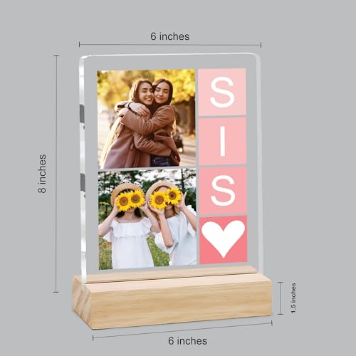 Image of Giftplease Customized Photo Frame with Text & Wooden Stand | Personalised Printed Photo Frame Gift for Sister | Birthday, Tabletop D cor | Customized Photo Gift (6x8 Inches) SIS 02