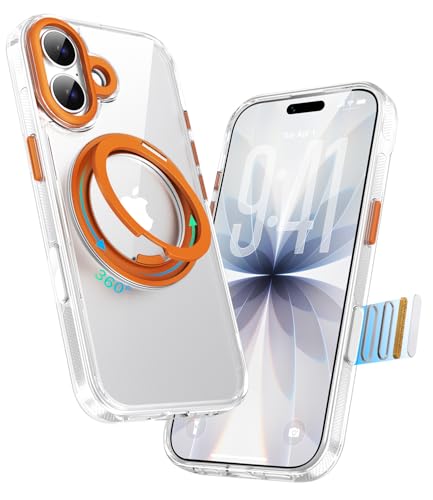 Image of for iPhone 17 Case, Compatible with MagSafe, Slim Shockproof Military-Grade Rugged Protective Case with Stand, Camera Control, Comfort Grip (E-Clear Orange, iPhone 17)