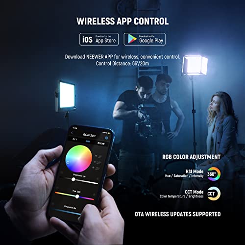 NEEWER-RGB1200-RGB-LED-Video-Light-Panel-with-APP24G-Control-60W-Studio-Photography-Lighting-22000Lux05m1-Precise-Min-Dimming360-Full-Color-CRI97TLCI982500K-8500K18-Effect-with-Barndoor
