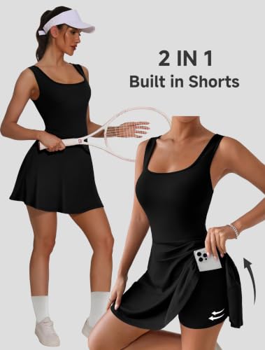Image of NIASHOT Women's Athletic Dress with Built-in Shorts & Pockets Workout Tennis Golf Active Wear U Neck A-line Dresses