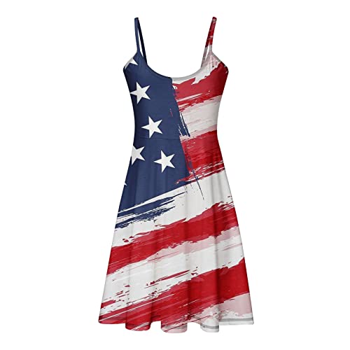 Summer Star Flag Sundress Women Spaghetti Strap A-Line Swing Beach Dress Casual Sleeveless Summer Babydoll Mini Dress #TOP8