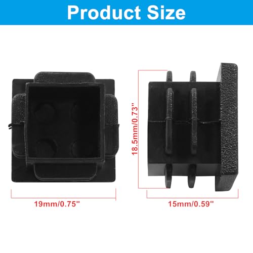 Image of Bonsicoky 12 Pack 3 /4 inch Square Plastic Plugs, Black Tubing End Caps Plugs Insert for Square Tube and Furniture Legs