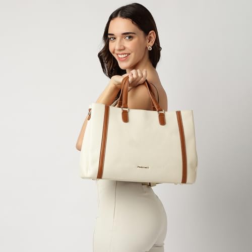 Image of Fastrack Casual 14 inch Laptop Tote | Faux-Leather Women's Handbags |14 inch Laptop Tote for Workwear and College, White