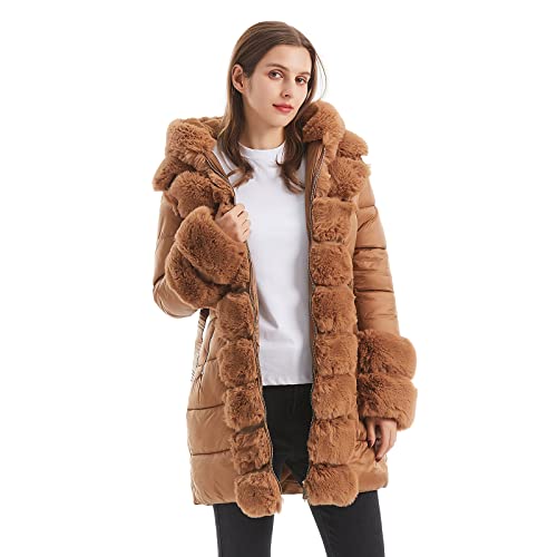 Gran Oriente Black Faux Leather Jacket For Women With Faux Fur Collar Long Sleeve Parka With Pockets Warm Winter Parka Coat With Belt Plus Size Outerwear Gk040-Black-M #TOP3