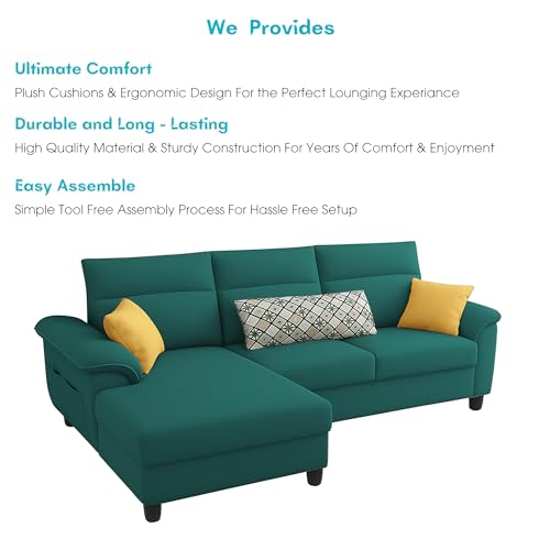 Image of Casaliving Seams LHS 4 Seater L Shape Sofa for Living Room (Pine Fabric) Premium Fabric Sofa