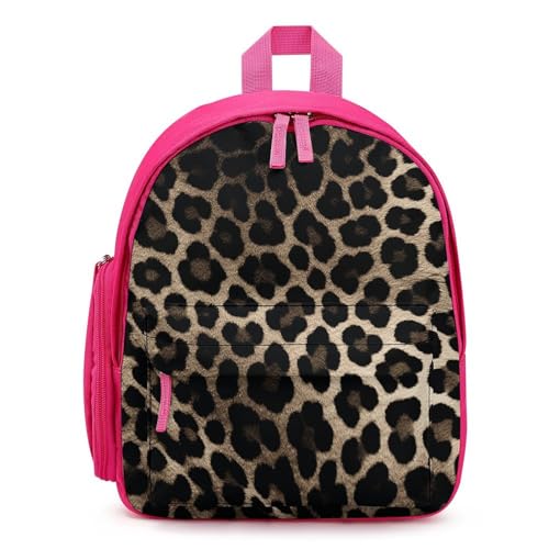Black Leopard Print Backpack Small Book Bag with Side Pocket, Lightweight Durable Backpack, Travel Rucksack, Pink-style