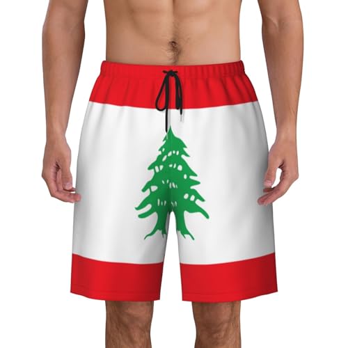 Flag of Lebanon Men Beach Pants â€“ Swim Trunks for Men,Quick-Dry and Comfortable, Suitable for Beach, Surf, and Everyday Wear Black