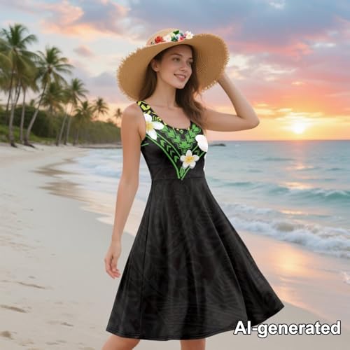 Image of Hawaii Matching Couple Outfits Husband and Wife Clothing Fashionable Mens Casual Shirts Hawaii Dress with Soft Fabric