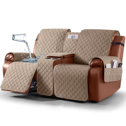 Ruaozz Waterproof Loveseat Recliner Cover with Console, Light Brown