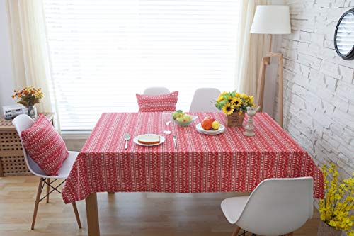 Nappe lin coton Noël rouge 140x250cm avec imprimé arbres couverture moderne - 4