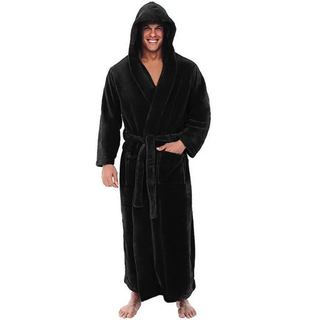 Albornoz de invierno grueso de manga larga para hombre, bata cómoda con capucha, bata de baño, ropa de dormir, abrigos rojos, 4XL, rosso, XXXXL