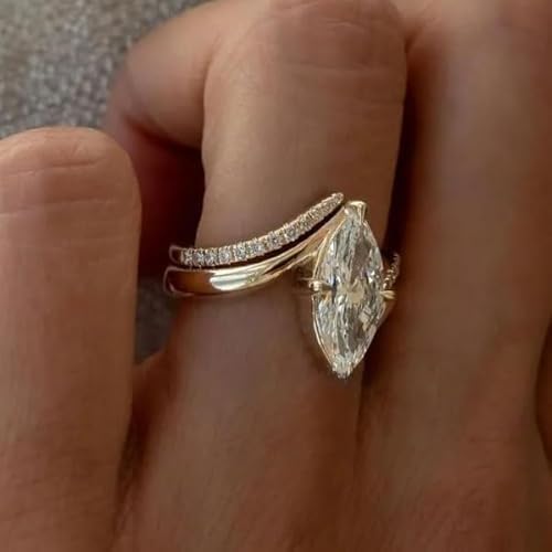 2 Ct Marquise Cut Diamond Bridal Wedding Band Engagement Ring Set for Women, 14K Yellow Gold Plated
