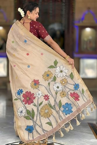 Image of SGF11 Women's Soft Cotton Linen Silk Saree With Blouse Piece