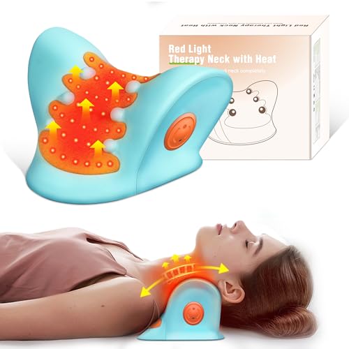 heated neck pillow red light therapy for neck pain relief portable neck stretcher pillow with heating pad shoulder relaxer for muscle relax tension relief