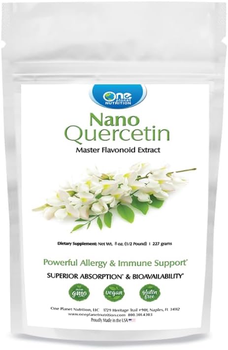 One Planet Nutrition Nano Quercetina en polvo de 8 onzas (227 porciones), extracto de Sophora Japonica, nano para una mayor absorción, apoya la