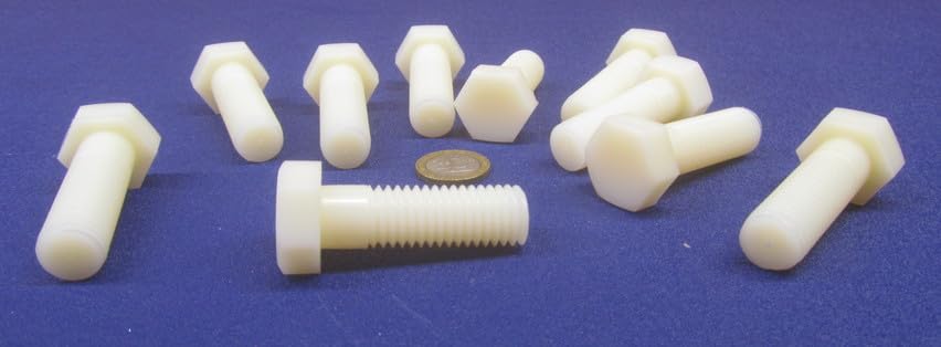 Natural Nylon Hex Head Bolts PT 5/8"-11 Thread x 2.00" Long 20 pcs