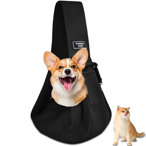 Black Puppy Sling Carrier,Puppy Carrier Slings for Small Dogs,Cat Dog Pet Carry,Carry Bag Hands-Free Cat Bag Protect