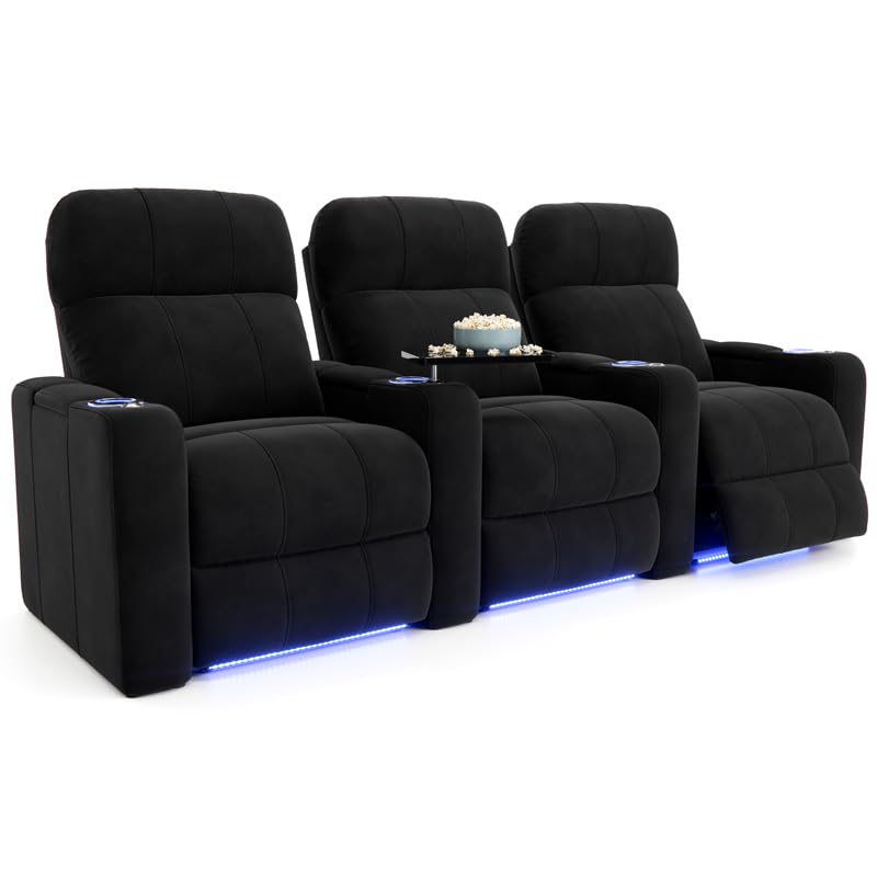 Image of Seatcraft Monterey Home Theater Seating Aria Onyx Row of 3 | Fabric, Wall Hugger, Zero Gravity, Powered Headrest, Power Recline, Zero Gap, USB charging
