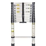 Telescoping Ladder, 12.5FT SPIEEK Stainless Steel Telescopic Ladder, Portable Extension Ladder for Home and Outdoor Working, Collapsible Ladders with Non-Slip Feet, 330lb Capacity