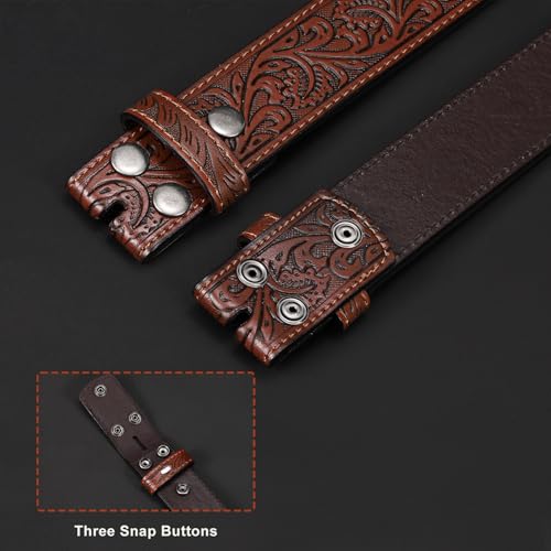 SANSTHS 3 Pack Western Belts for Men Woman without Buckle, Cowgirl Cowboy Belt for Buckle Western Leather Belt for Jeans3