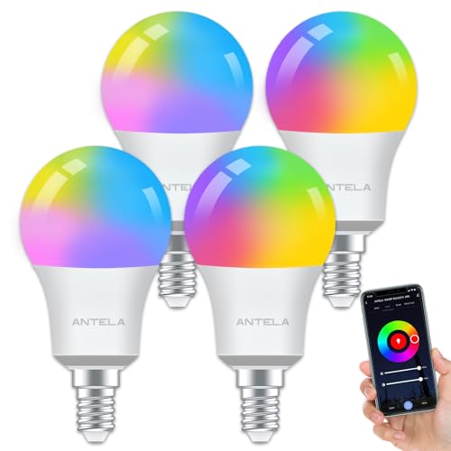 ANTELA Lampadine LED Alexa Inteligente WiFi E14, Dimmerabile Lampadina Smart 7W 806ML 60W equivalente, RGB & 2700K-6500K bianco freddo caldo, compatibile con Alexa/Google Home, 4 pezzi