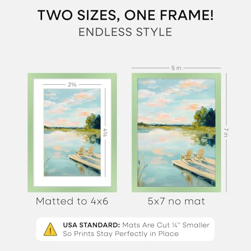 Image of Homeforia 5x7 Green Picture Frame, High-End Metal, 4x6 Mat, Glass | High End Aluminum, Tempered Glass, Acid-Free 4x6 Removable Mat, 5x7 in Edge-to-Edge Display 7x5, Wall Kit, Set Of 1