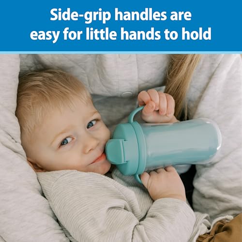 Dr. Brown's Milestones Insulated Sippy Cup with Straw and Handles, Spill-Proof Tumbler with Lid, 2-Pack, Green, 10 oz/300 mL, BPA Free, 12m+