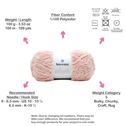 Image of Plush Faux Fur Bulky Yarn, Super Soft Fluffy Fuzzy for Knitting Crocheting Crafting, 100 Gram (3.53 Ounces) 109 Yards (100 Meters) (Misty Rose)