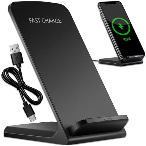 KRUMAD Cargador inalámbrico de 15 W, distancia de carga 3-10 mm, almohadilla de carga inalámbrica con cable USB, cargador de inducción con indicador LED, para teléfono móvil con carga inductiva en la