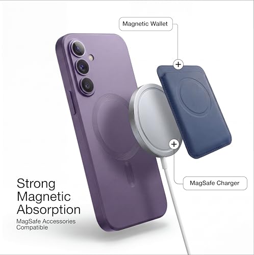 Image of amazon basics Premium Mag-Safe Case for Samsung Galaxy S25 5G | Shockproof & Anti-Scratch Cover | Soft Silicone with Wireless Charging | Camera Lens Guard - Purple