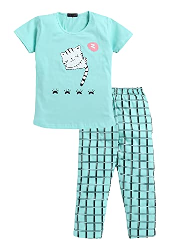 Image of Girls Set of Cotton CartoonPrinted Tshirt Pajama Regular Fit